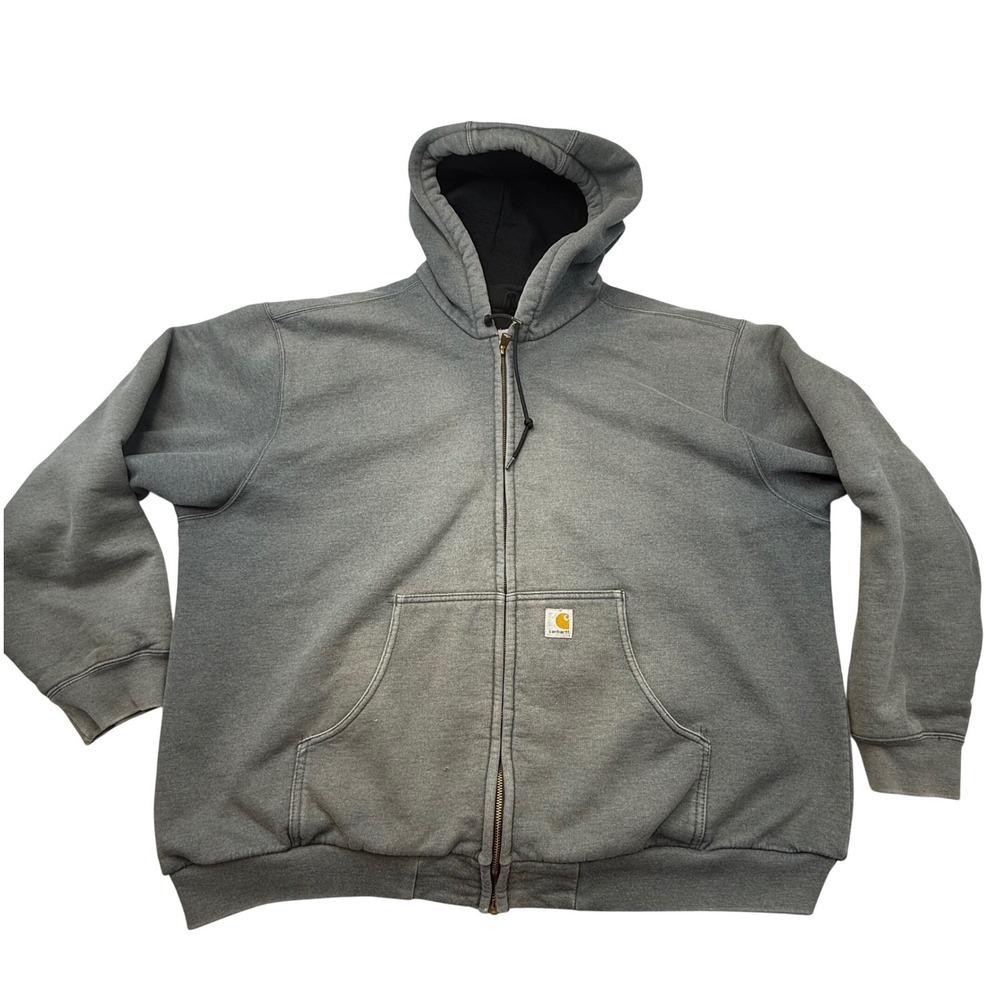 Carhartt men's XXL Gray Hooded Sweatshirt Fleece Lined WORN w/ spots and flaws